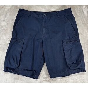 Nike Cargo Shorts Mens 34 Navy Blue Good Ripstop Cotton Zip Pocket Swoosh Logo